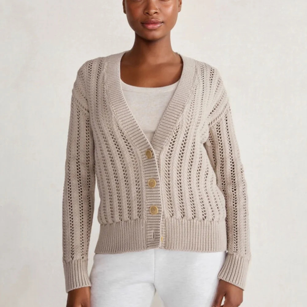 Haven Well Within Open Stitch Cardigan Button Down Sweater Fawn Size XL EUC